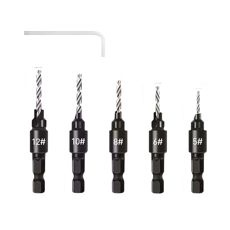 Woodworking hole opener set, screw cap counterbore drill, countersunk drill, conical drill bit, hole opener, counterbore and chamfering drill bit Item Picture
