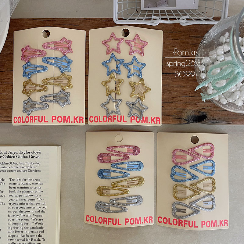 The new Korean version of ins colorful five-pointed star heart-shaped hair clips for children, sweet and broken bangs clips for babies, and baby bye-bye clips for girls