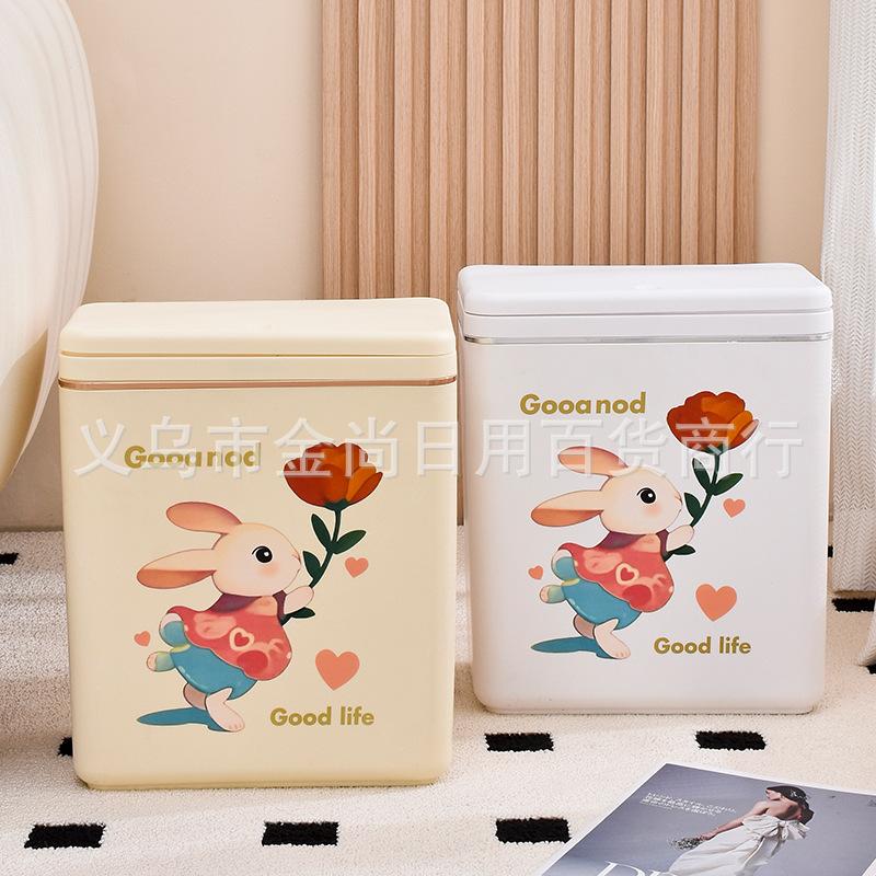 High appearance level wall-mounted trash can, large capacity wastebasket for home living room, cartoon kitchen, large plastic lid storage bucket Application Scenario