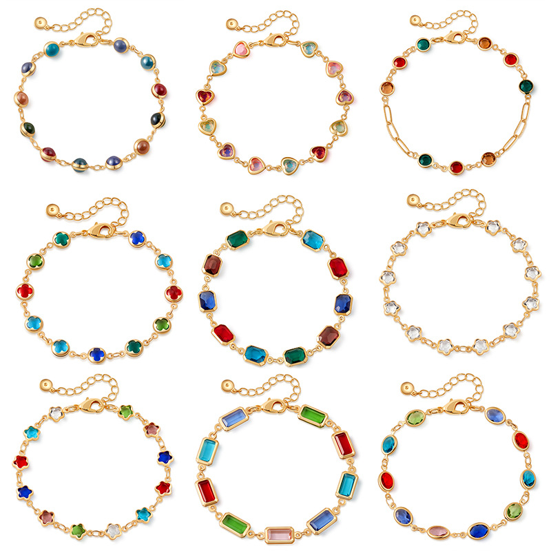 多巴胺手链跨境爱心设计小众几何水滴方形玻璃钻度假风小清新手饰