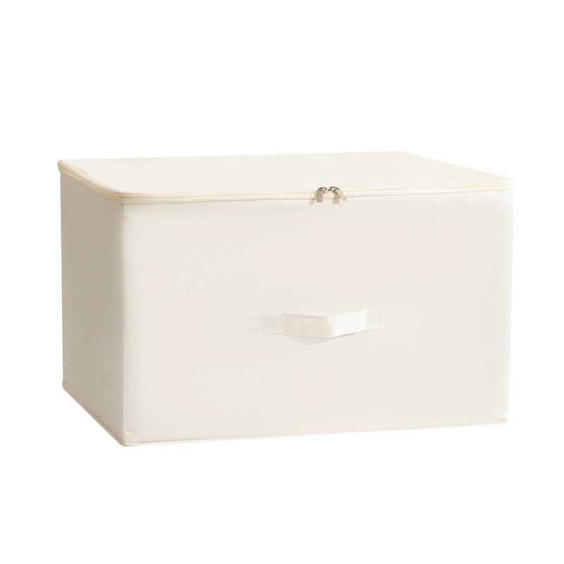 Zipped off-white cotton and linen clothing storage box, foldable storage box, large-capacity quilt and clothing sorting box Item Picture