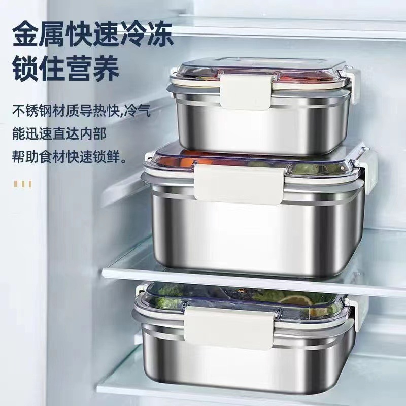 Thickened 304 stainless steel hand-held food storage box, square sealed anti-overflow lunch box, refrigerator storage box, portable bento Application Scenario