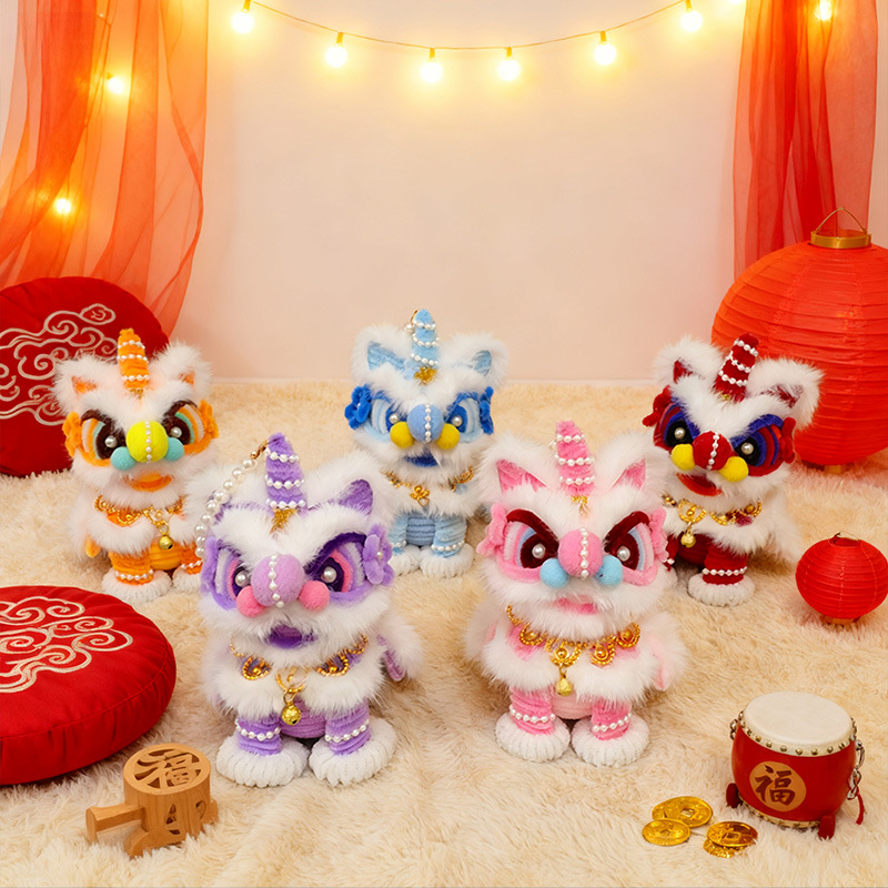 Finished Mid-Autumn Festival traditional Chinese lion dance lanterns, intangible cultural heritage, hand-held twisting sticks, lion dance children's hand-held luminous lanterns Specification image