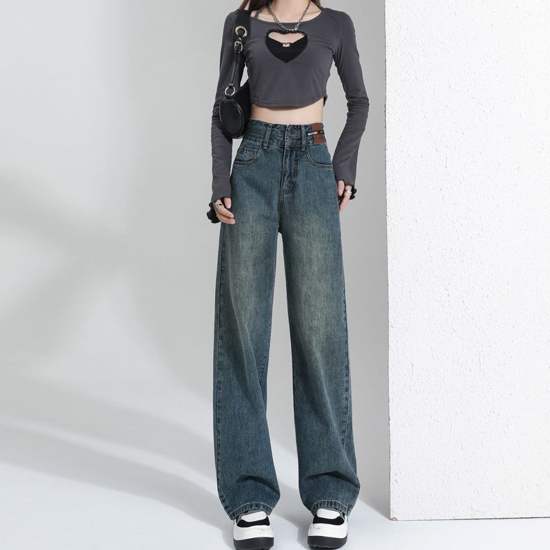Retro denim wide-leg pants, loose straight leg, 2025 new style high waist bag, slender buttocks, floor-length design long pants Application Scenario