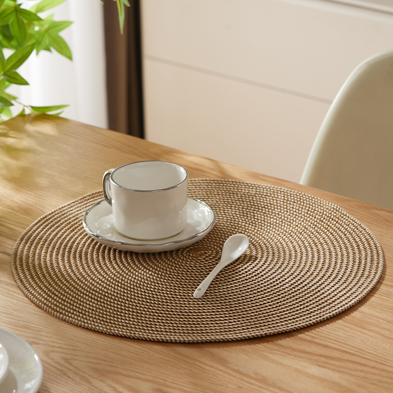 Japanese-style striped paper woven round tablecloth 15-inch waterproof, heat-insulating and anti-slip household table heat insulation pad Specification image