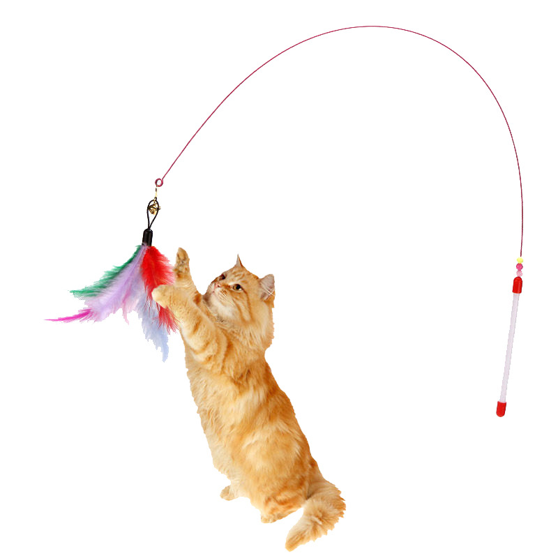 Cat toys, cat teaser sticks, long steel wire, not easy to break cat feathers, cat teaser sticks with bells, self-entertaining pet toys for training cats details Picture