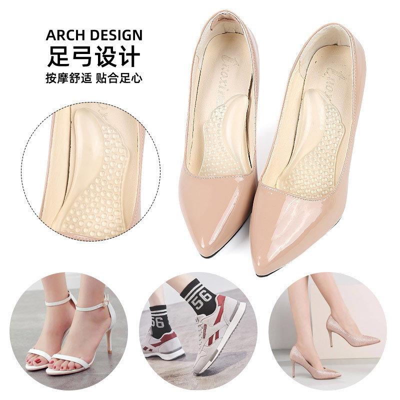 Almohadilla de masaje de silicona transparente con arco de cinco partes plantilla invisible de media talla GEL suave soporte de pie plano almohadilla de cuidado de arco Specification image