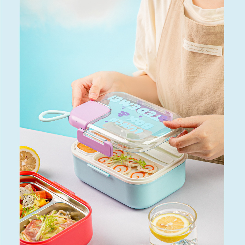 Lunch box for office workers, 304 lunch box, bento box, simple style, double-layer split format lunch box set, plate delivery service Application Scenario