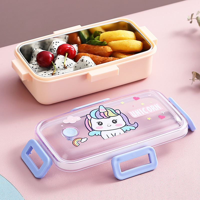 饭盒独角兽卡通不锈钢分格带碗餐盒儿童学生饭盒午餐盒密封便当盒细节图