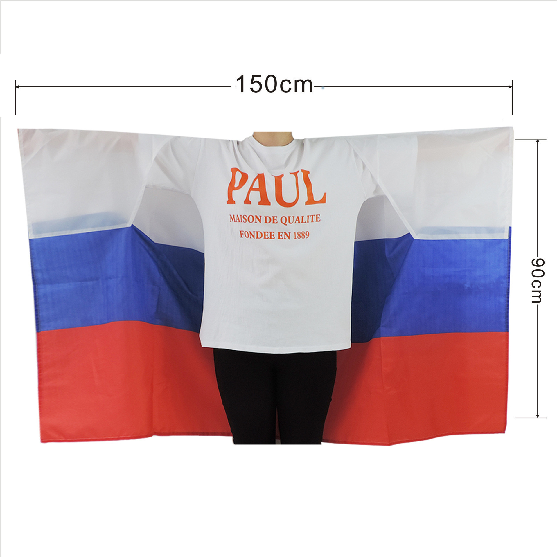 世界杯球迷旗帜披肩旗90*150涤纶带衣袖身体法国国旗披风旗定 制白底实物图