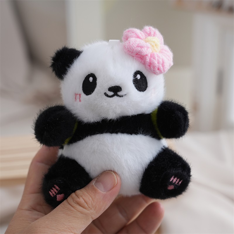 Cute little panda plush toy backpack, souvenir, internet-famous cultural and creative fruit series bag, keychain, small pendant Item Picture