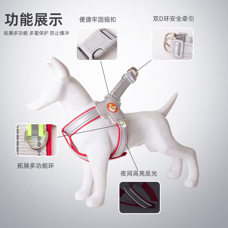 Dog leash, vest type pet chest and back strap, dog leash for Shiba Inu Corgi, reflective anti-explosion dog leash for chest and back Specification image