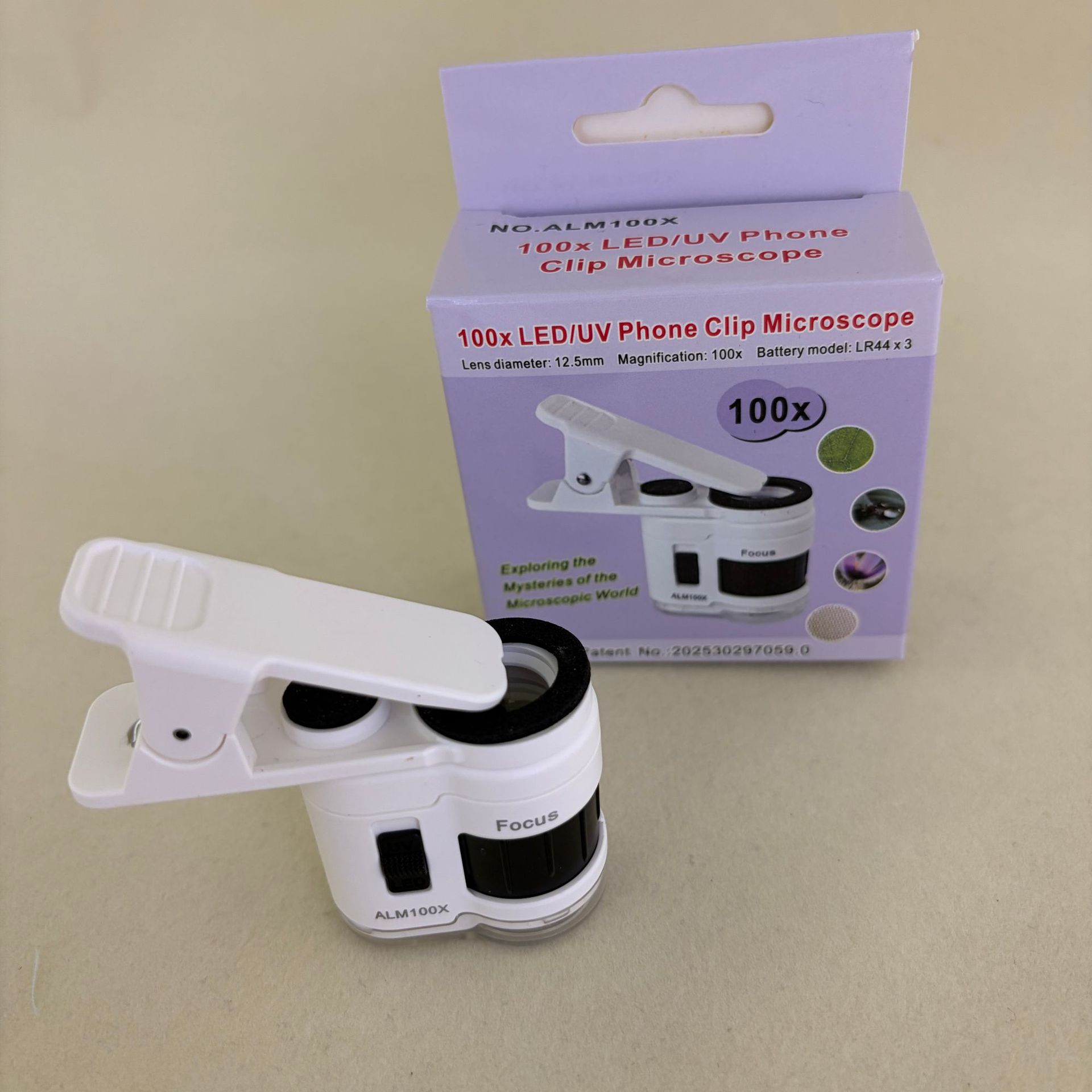 New 100x portable mini microscope with phone holder magnifying glass for jade calligraphy and painting appraisal, equipped with LED ultraviolet light
