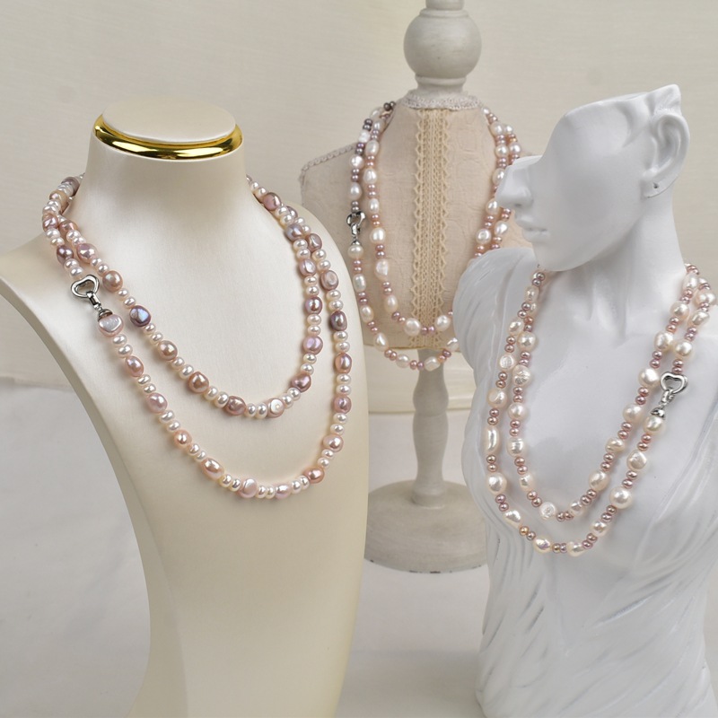 2025 New French Baroque irregular pearl necklace for women, a high-end natural freshwater pearl double-layer sweater chain