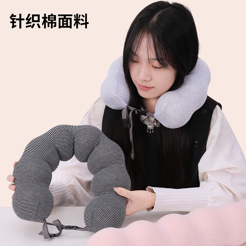 Rayas memoria de algodón almohada en forma de U casa de recreo algodón oficina de viaje protector de cuello almohada de cuello de negocios simple al por mayor