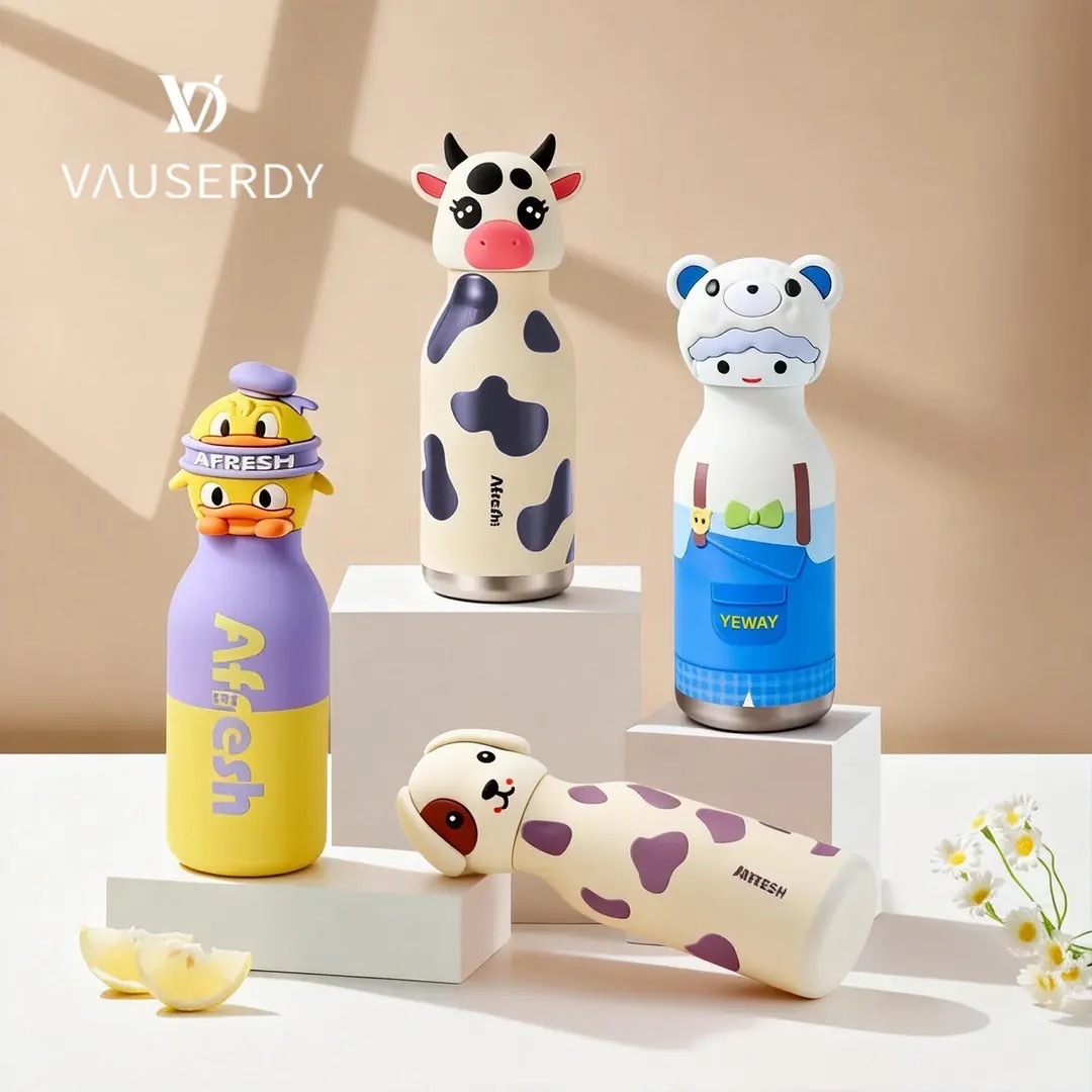 跨境外贸热销公仔动物头保温杯保温保热便携双层真空运动保温水杯