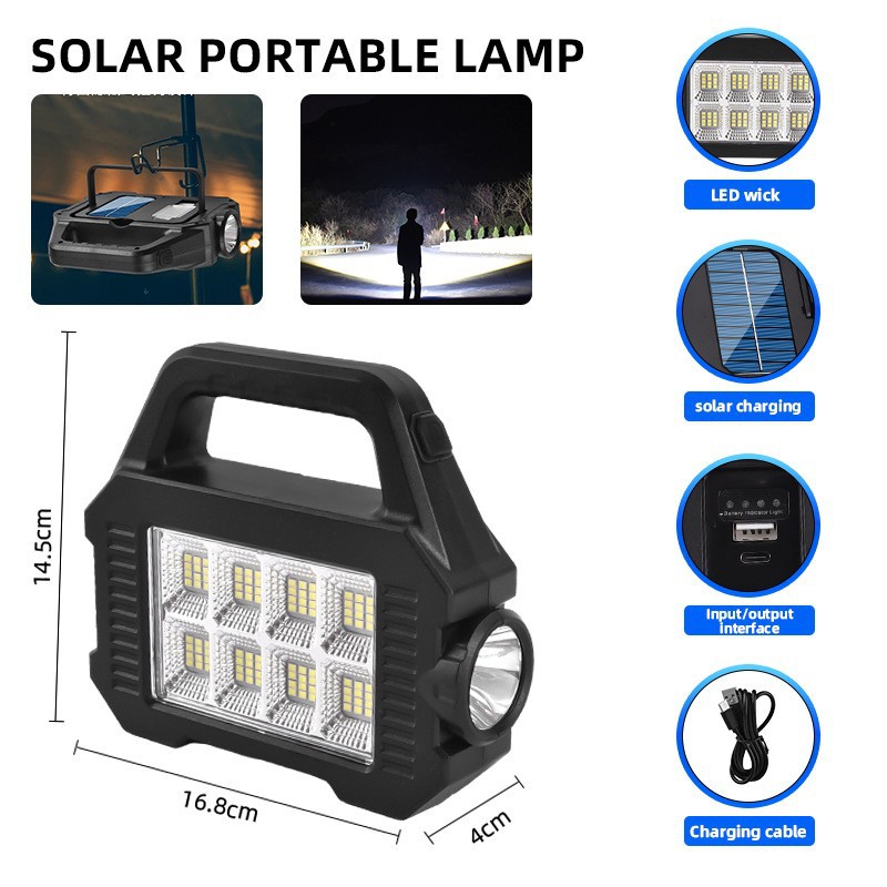 New cross-border LED multi-functional solar charging portable lamp, strong outdoor high-power ultra-bright long-range camping details Picture