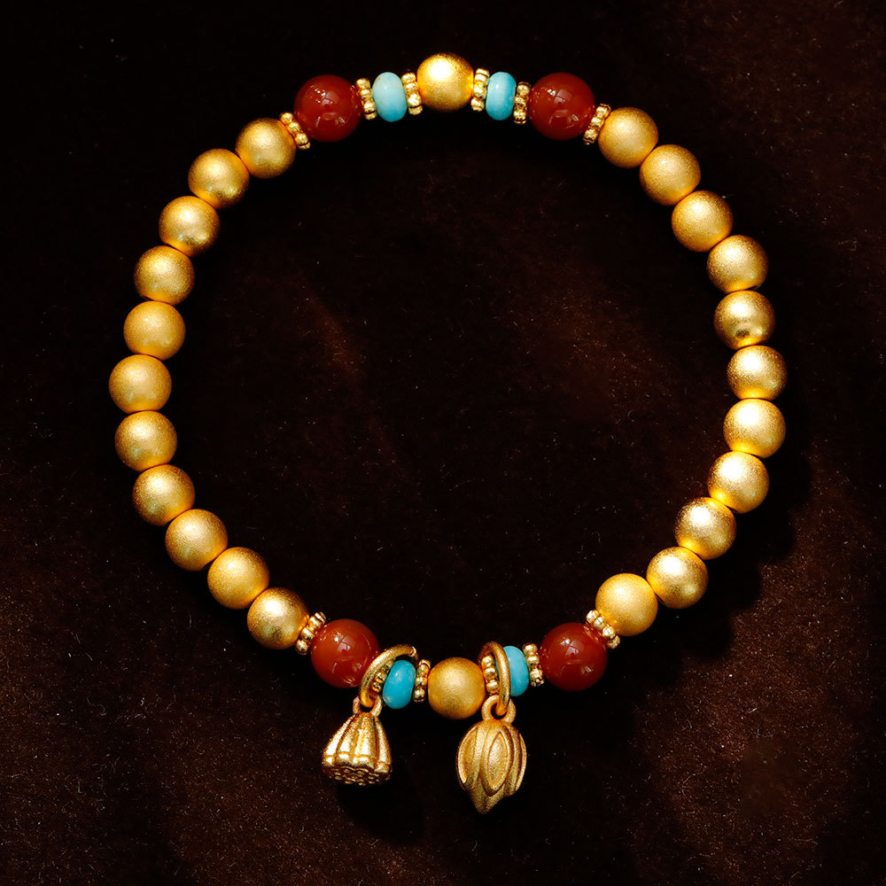 The Hyacinth gold store's same copper-plated sand-gold beaded bracelet with a court style and a high-end feel. The lotus pod pendant bracelet was a bestseller in Douyin live streaming