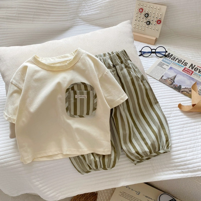 新款男女童棉短袖套装夏季新款宝宝洋气T恤中小童休闲七分裤童装