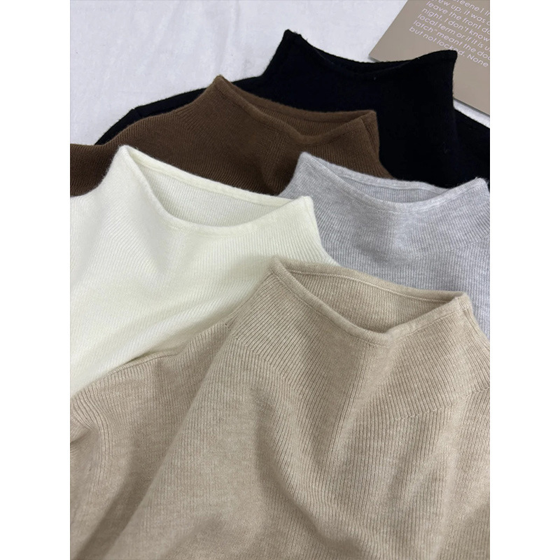 一件代发天鹅领显白显瘦温柔小立领长袖针织衫女春秋冬季毛衣内搭细节图