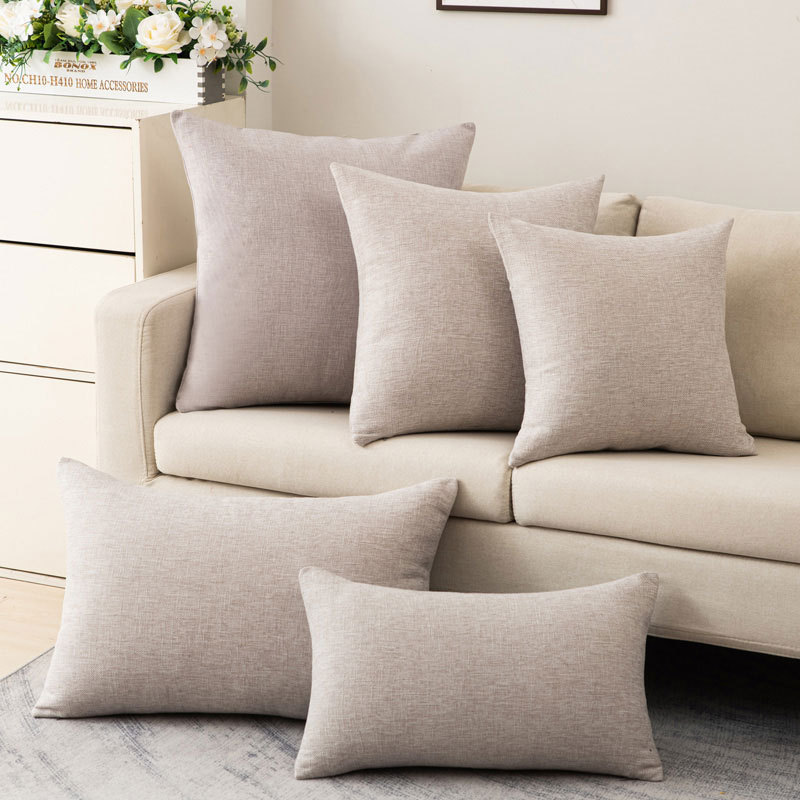 Simple throw pillows, cushions, sofa, office, bedroom, cotton and linen style cushion cover, long headboard, waist support, solid-color throw pillow cover Application Scenario