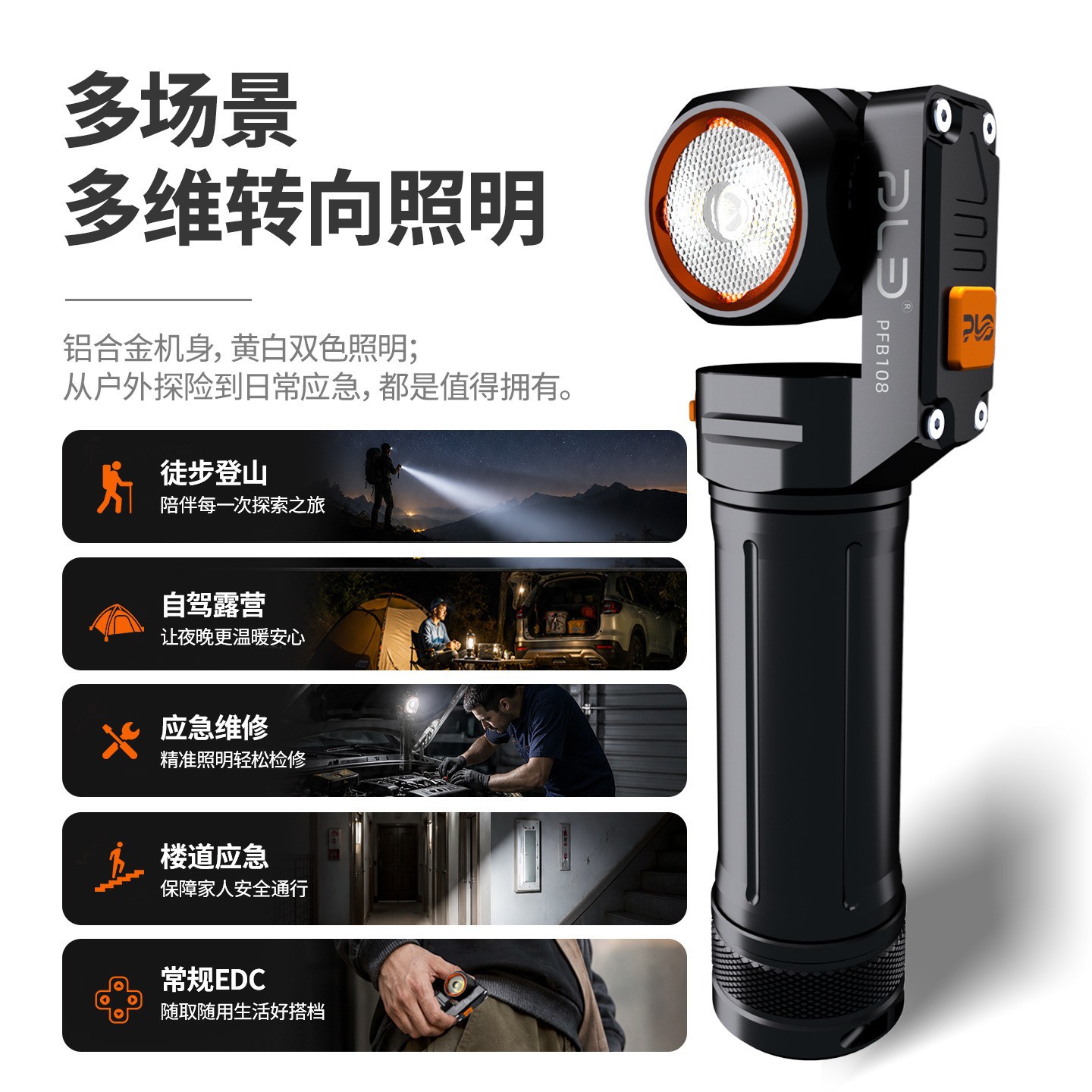 2026 Cross-border New dual-source flashlight, magnetic attraction strong light long-range outdoor portable rotating Maintenance flashlight details Picture