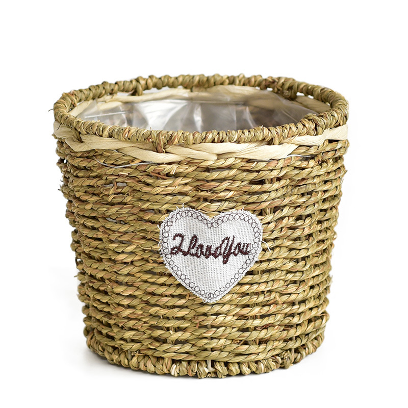 Hand-woven straw flower baskets, European-style country living room, balcony, table decoration, green ivy, green plants, succulents, rattan woven flower POTS Item Picture