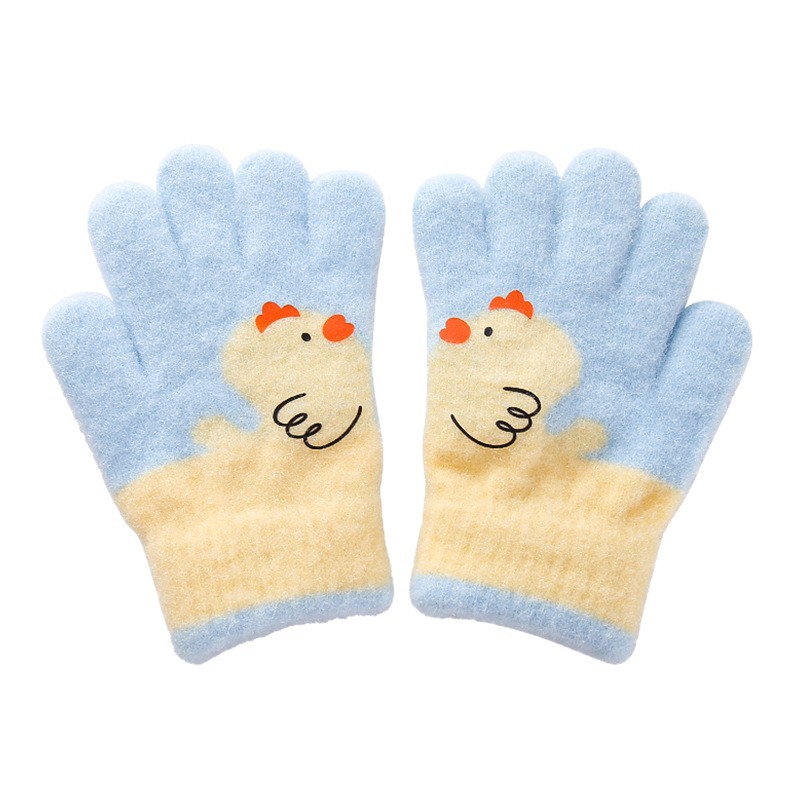 Wholesale from the manufacturer of the 2025 autumn/winter new style of cute cartoon chicken finger-separated fleece warm gloves for children, students and middle children Item Picture