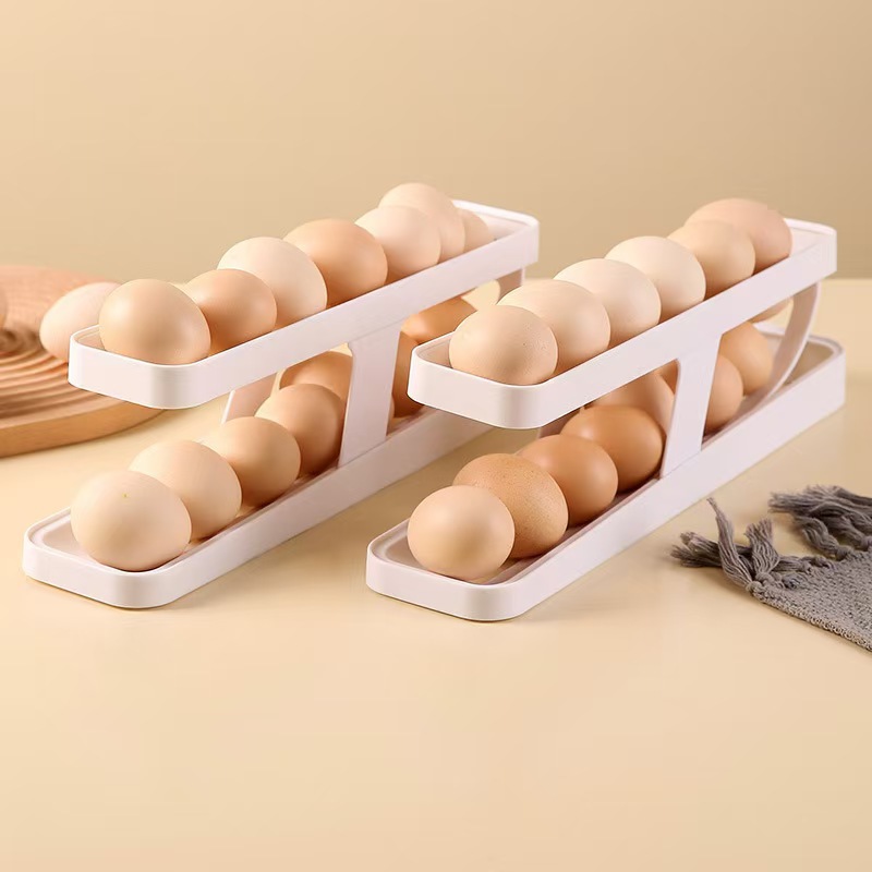 Slide type egg box, double-layer automatic egg roller for refrigerator side door, anti-drop egg storage box for kitchen countertop Specification image