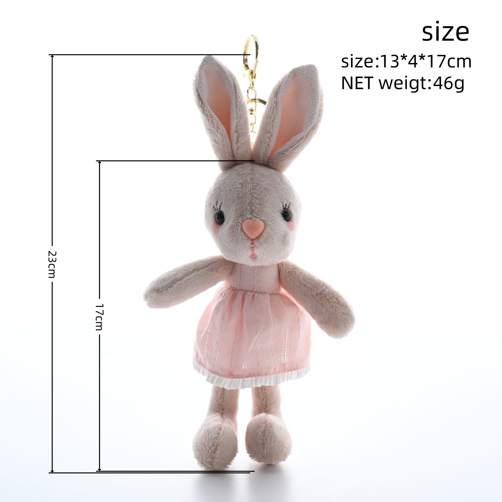Cute and adorable dress, heart-shaped rabbit pendant, plush toy doll, cartoon bag, hanging ornament, keychain, stuffed doll details Picture