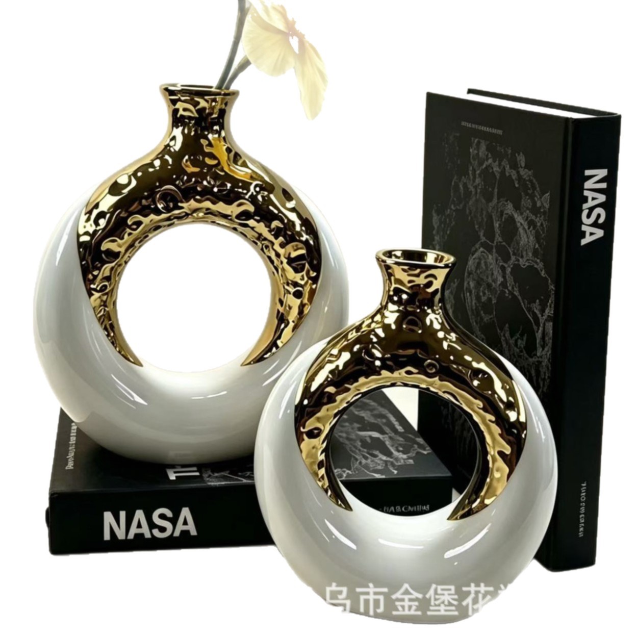 Modern electroplated ceramic flower arrangements, creative irregular-shaped flower vases, live-streaming room home decoration items supply Item Picture