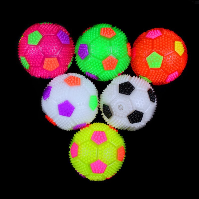 6.5cm flashing sound massage football children's toy, elastic luminous football with whistle, small football toy details Picture