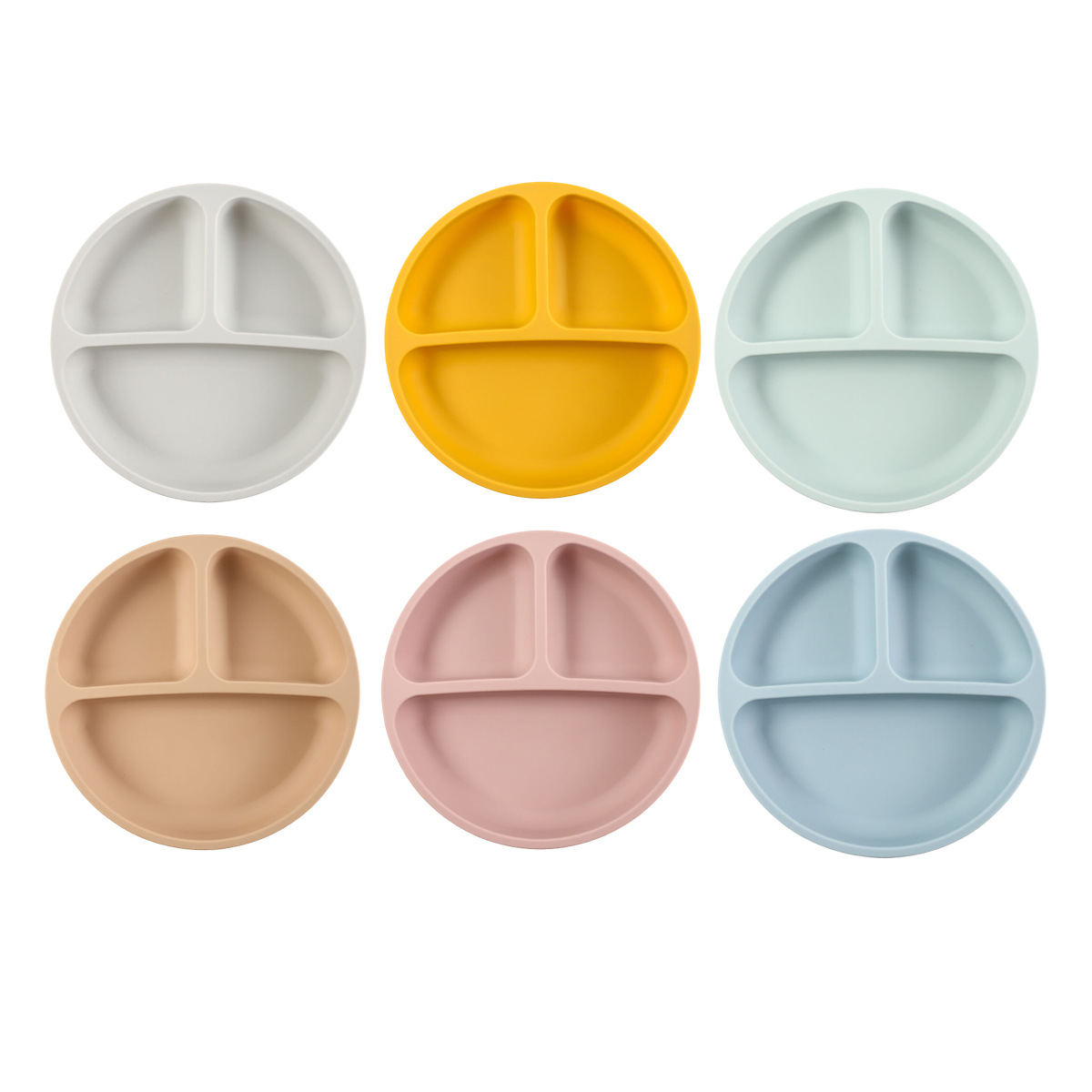 儿童硅胶餐盘跨境工厂分格盘子食品级宝宝餐盘防摔吸盘式辅食餐盘