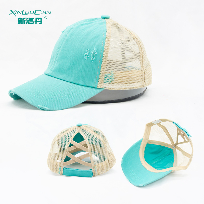 Best-selling factory direct sales and wholesale of cross-ponytail baseball caps for women's export, spring, summer and autumn sun protection, washable and perforated mesh caps Application Scenario