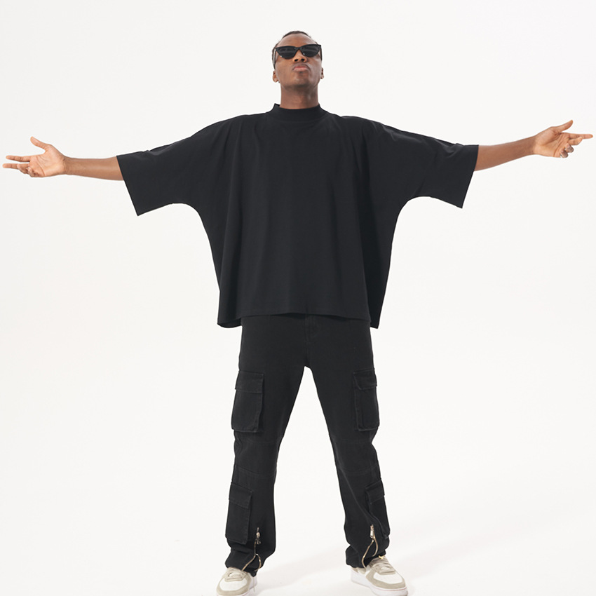 Solid-color trendy men's short-sleeved T-shirt, heavyweight pure cotton half-sleeved men's T-shirt, summer round-neck T-shirt Item Picture