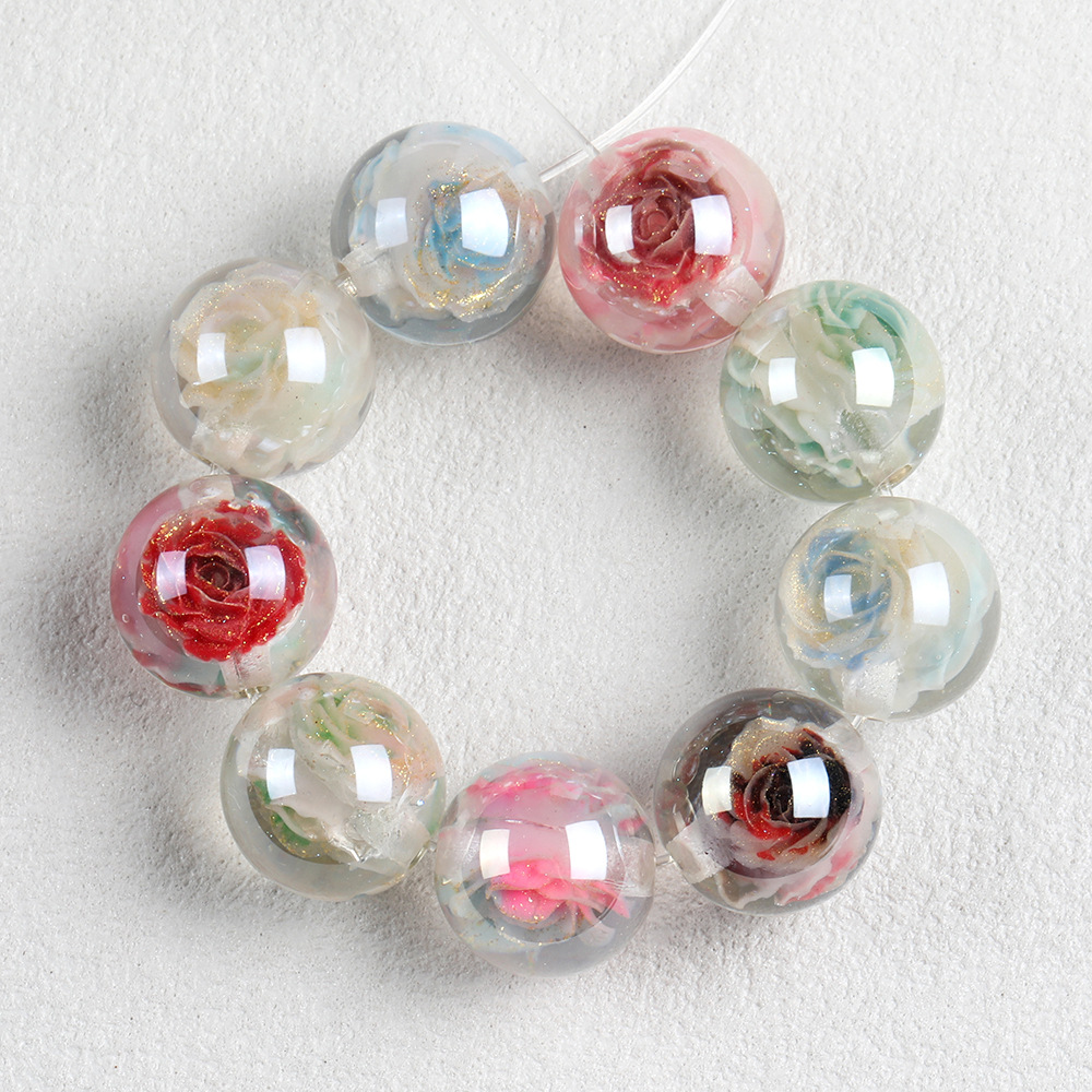 Optically plated roselle rose optical variable beads, resin round beads, loose beads, DIY mobile phone chain keychain accessories Item Picture