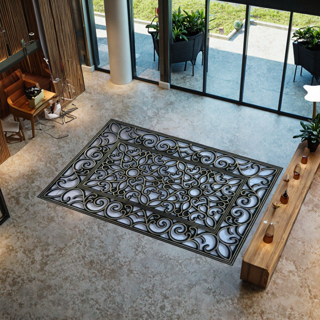 Black rubber and plastic anti-slip MATS, aluminum film injection molded MATS, popular European-style welcome MATS, machine-pressed MATS, door mud scraping MATS details Picture