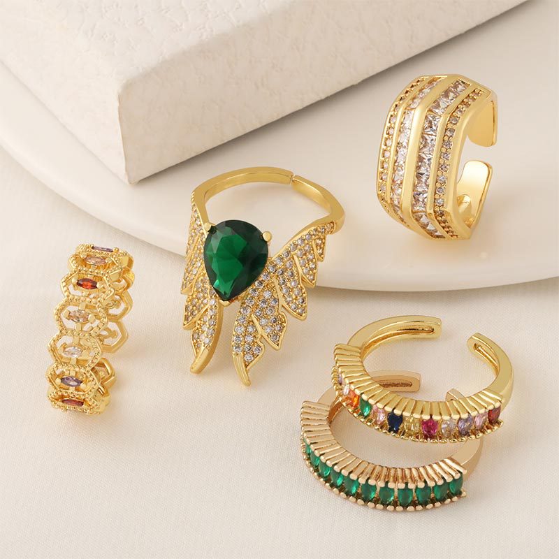 Honglu's new women's copper micro-inlaid zircon jewelry features a light luxury style with adjustable opening rings and versatile tail rings Specification image