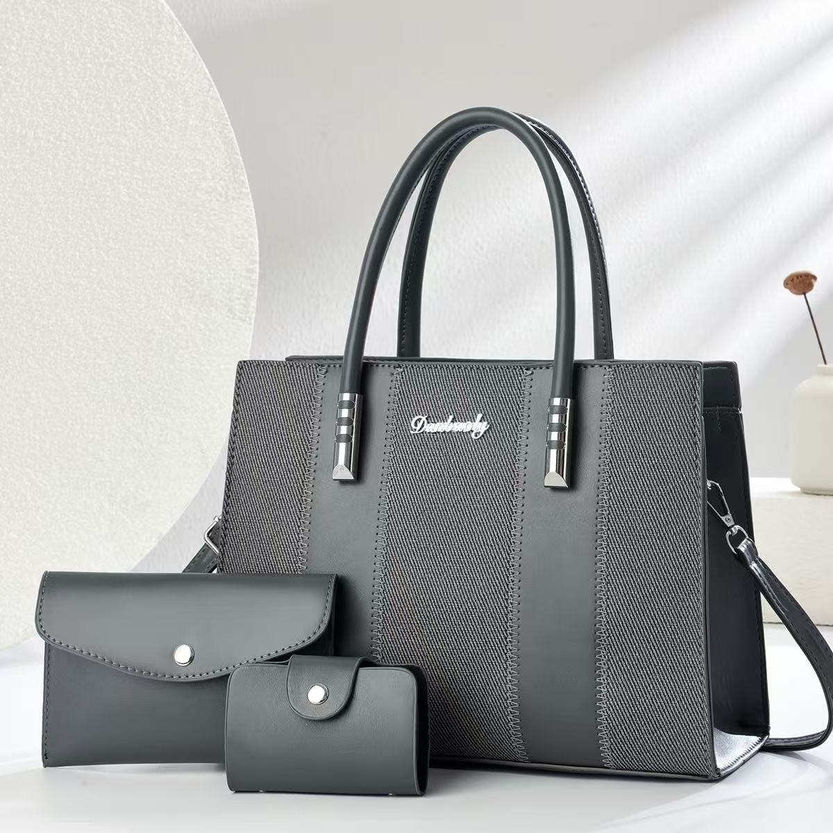Longxiang pink handbag set: Large handbag, small wallet, card bag, tote bag, men's briefcase, crossbody bag, fashionable and casual bag combination Specification image