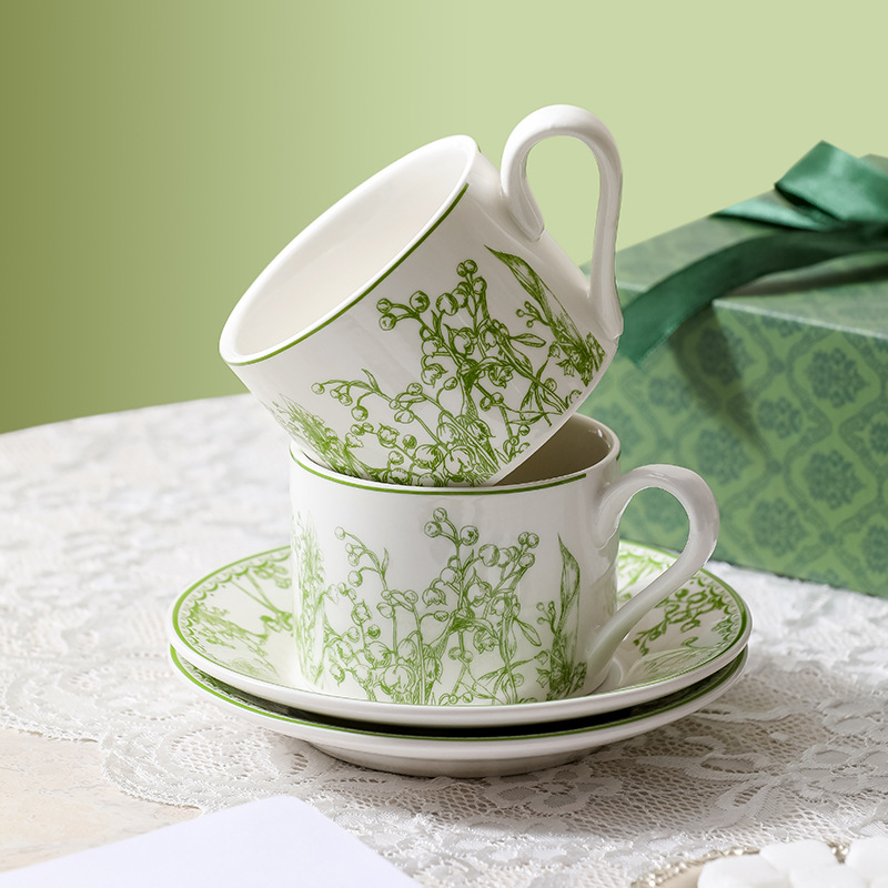 Lily of the Valley coffee cup and plate gift box, mug gift, high appearance level water cup set, opening event souvenir Application Scenario