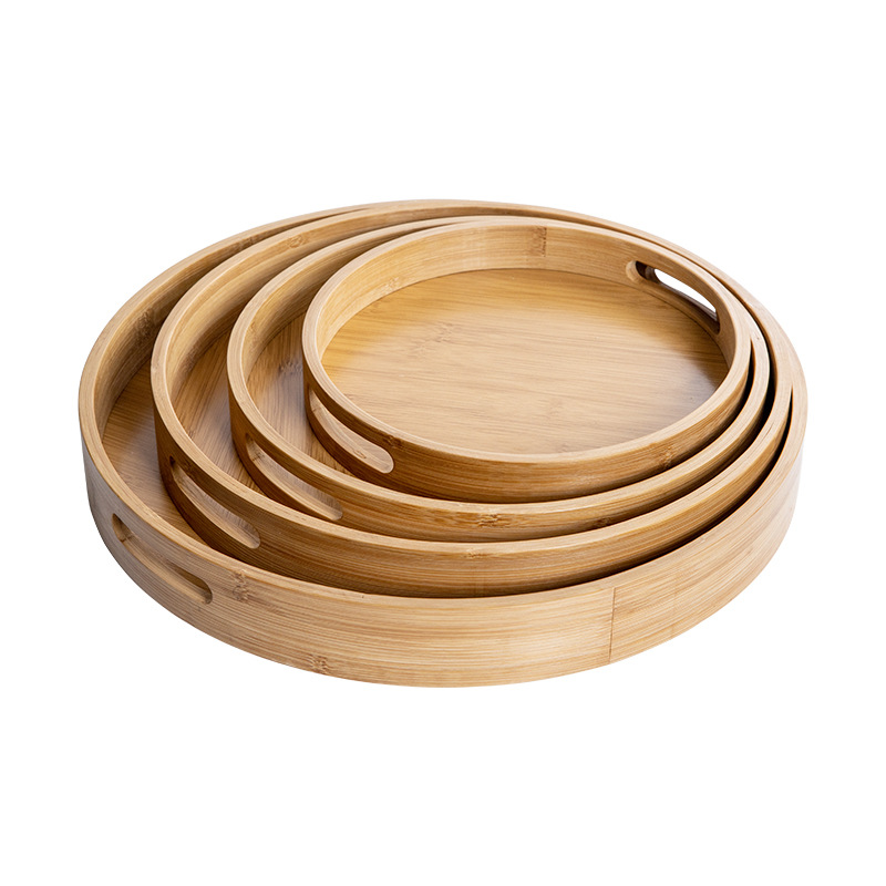 Bamboo trays, creative Japanese-style baking, double-ear hand-held round tea trays, household tea sets, small tea trays wholesale Item Picture
