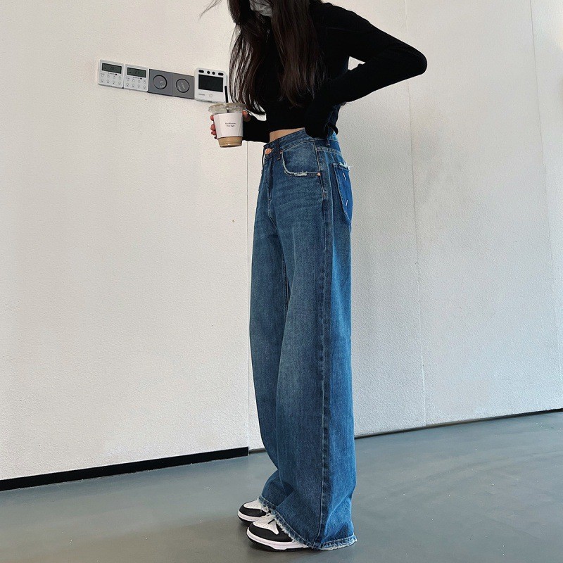 Customized high-waisted straight-leg jeans for women with pockets that make them look petite. Narrow wide-leg floor-length pants for 2024 new style Specification image