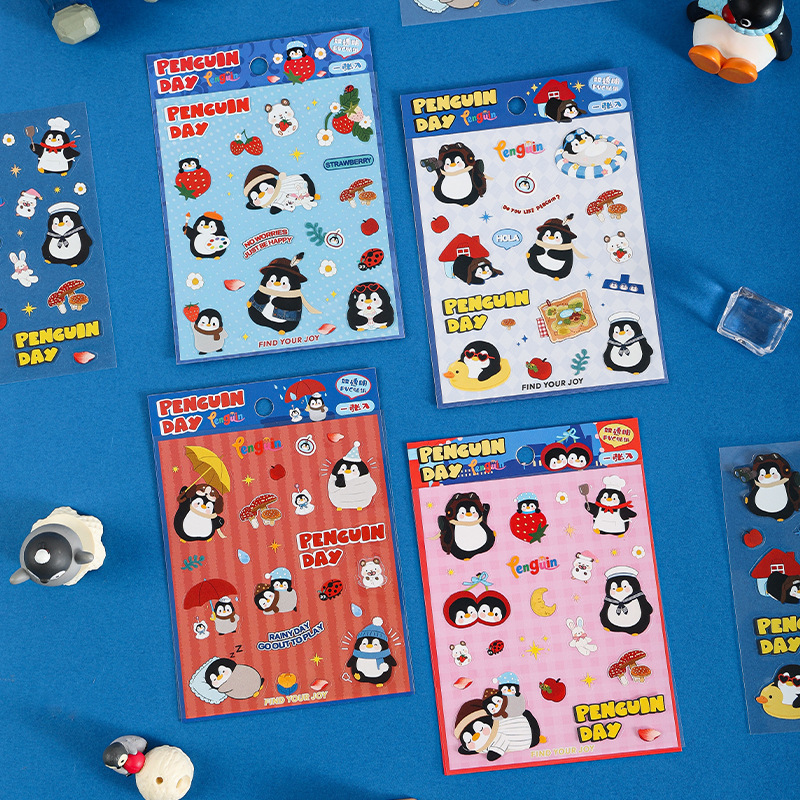 Wholesale of creative and cute cartoon pvc stickers from the "A Day of the Penguin on Fangdao" series, including handbook decorative stickers
