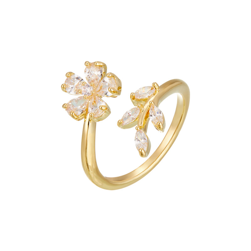 A charming and stylish zircon flower opening ring with a touch of charm. Adjustable index finger ring, a bestseller Item Picture