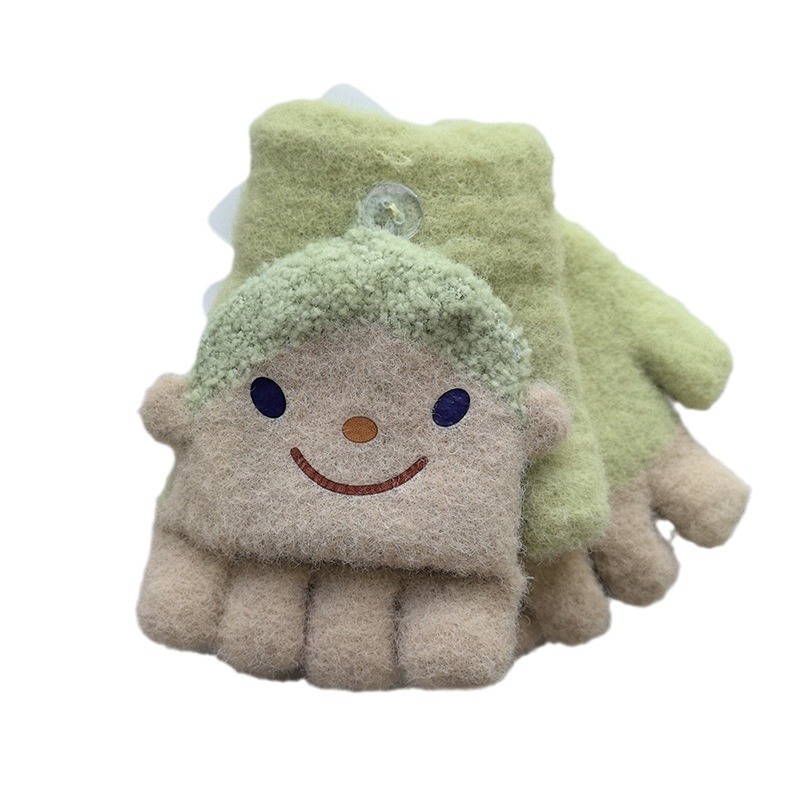 Winter warm children's gloves: Girls in winter, half fingers; boys and girls, flip covers, five fingers; primary school students writing in winter Item Picture