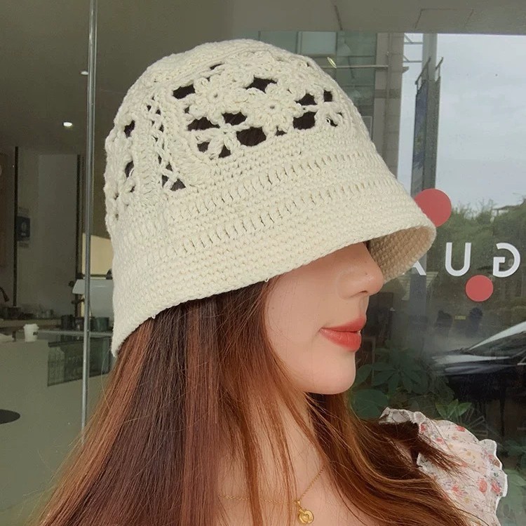 Cross border handwoven sombrero de pescador algodón versátil sombrero de lavabo primavera verano nuevo estilo simple sombrero de lana elegante sombrero vintage