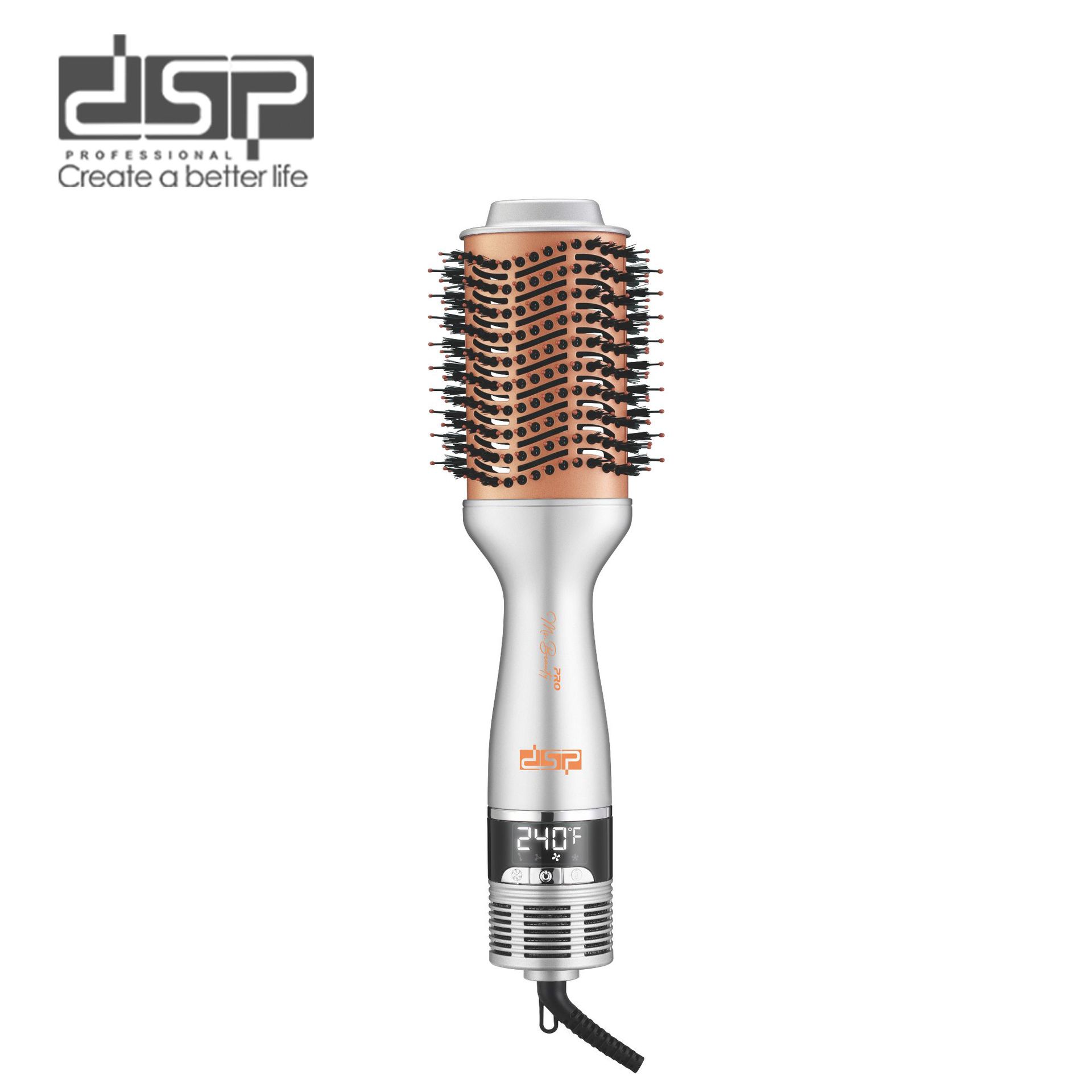 DSP丹松 家用直发梳多功能护发冷热风卷直两用卷发棒风梳白底实物图