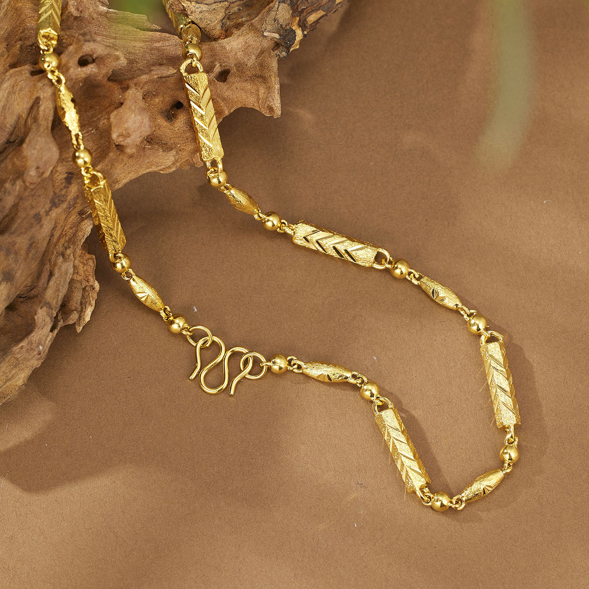 Copper gold-plated necklace, gold-plated men's chain, round beads, olive beads, car flower chain, new high-end foreign trade jewelry full figure