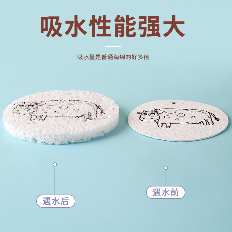 DIY木浆棉圆形图案卡通动物压缩创意发泡肌理木桨海绵吸水海绵擦                             细节图