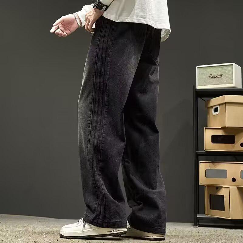 High street fashion brand straight-leg pants for spring and autumn, American vibe pants, loose casual long pants, three-bar jeans for boys Item Picture